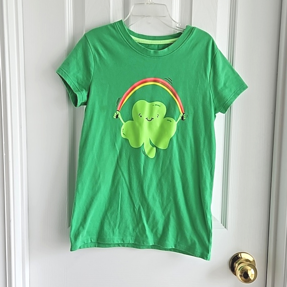 Cat & Jack Kid's Green Clover Tshirt St. Patty's Medium